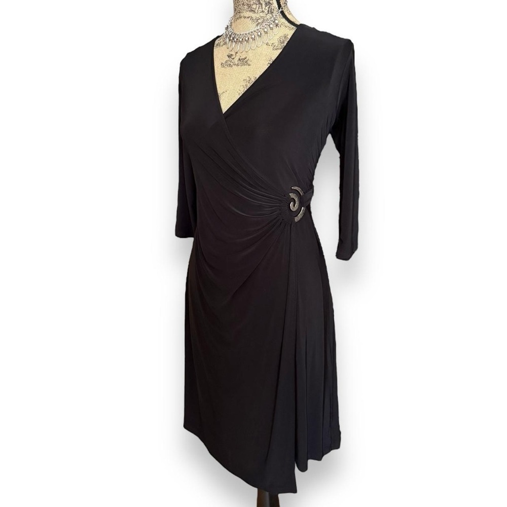Y2K Black Drape Midi Wrap Dress With Silver Hardware Detail Size M